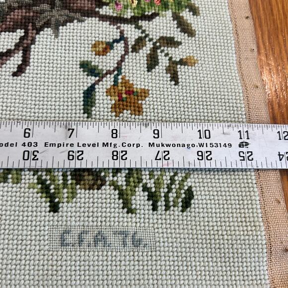 Vintage Needlepoint Peacock Wall Art with Birds, Butterflies & Botanicals - Picture 10 of 11